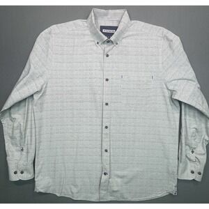 32 Bar Blues Shirt Mens Large White Gray Plaid Button Down Long Sleeve Textured